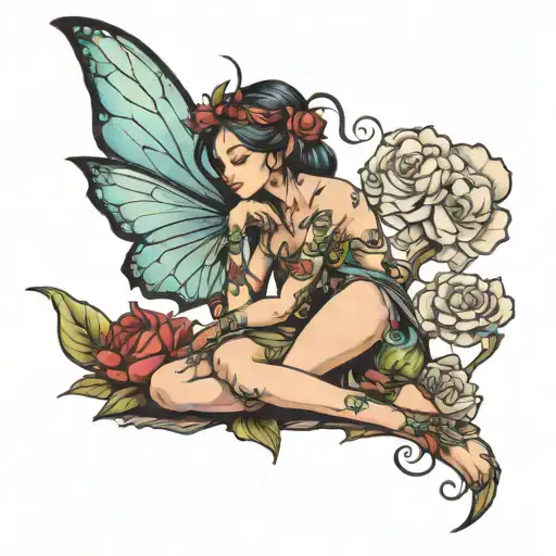 fairy sitting tattoo design idea