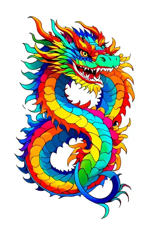 japanese style dragon infinity rainbow colors tattoo design idea