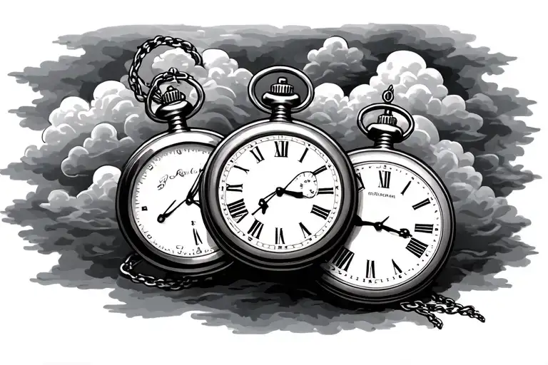 3 pocket watches surrounded with cloud background tattoo design idea