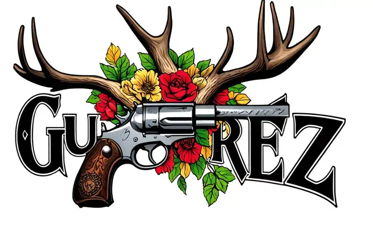 "Gutierrez " love guns antlers and family tattoo design idea