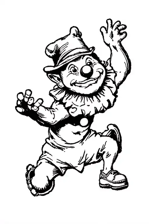 flying dropkick by an silly clown with chipmunk face . so crude and wierd tattoo design idea