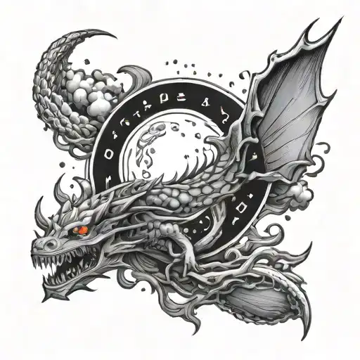 Space Theme With Cosmic Dust Clouds in dragon mouth  tattoo design idea