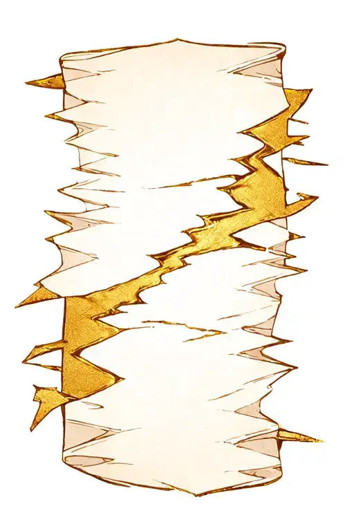 gentle Kitsungi gold cracks running along the edge of a white banner with a main crack down the middle tattoo design idea