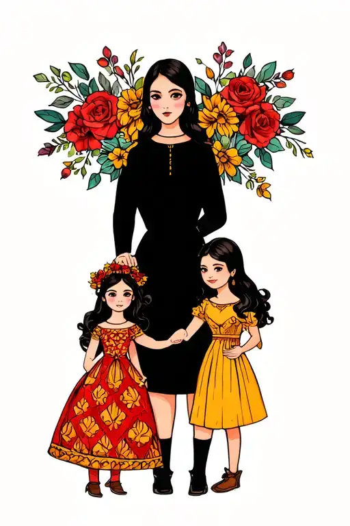 family daughter holding hands tattoo design idea