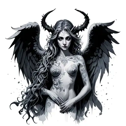 angel half demon tattoo design idea