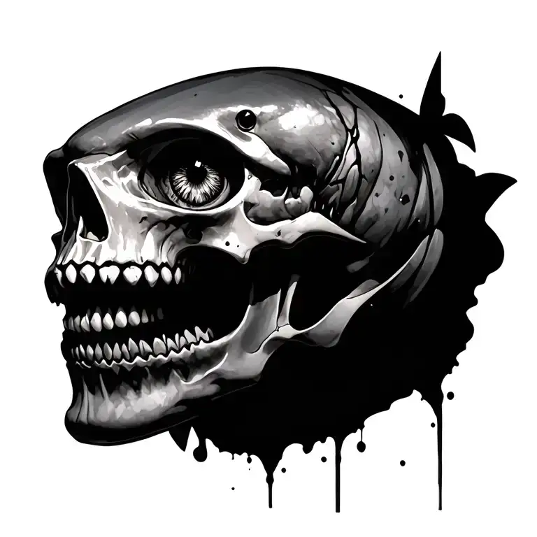 kintsugi palm tree skull eye shark shadow tattoo design idea