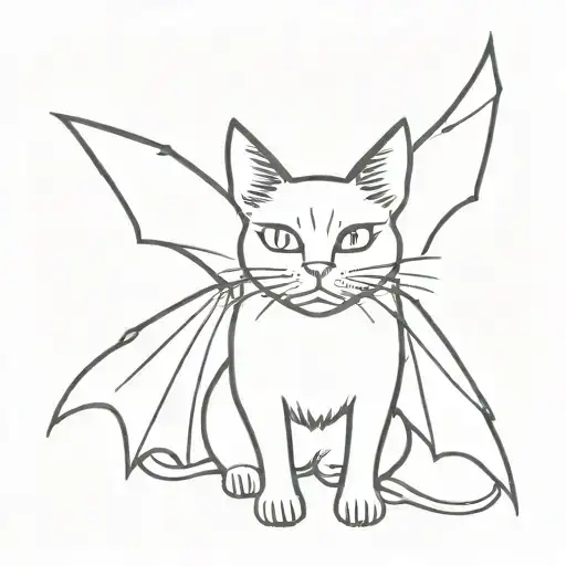black cat with bat wings and fangs tattoo design idea