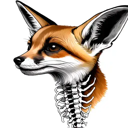 fennec fox head with spinal cord coming out of its neck tattoo design idea