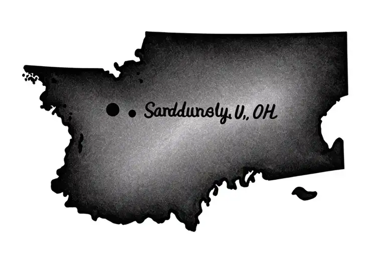 outline of lake erie with a dot on Buffalo, NY and a dot on Sandusky, OH tattoo design idea