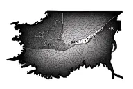 outline of lake erie with a dot on Buffalo, NY and a dot on Sandusky, OH tattoo design idea