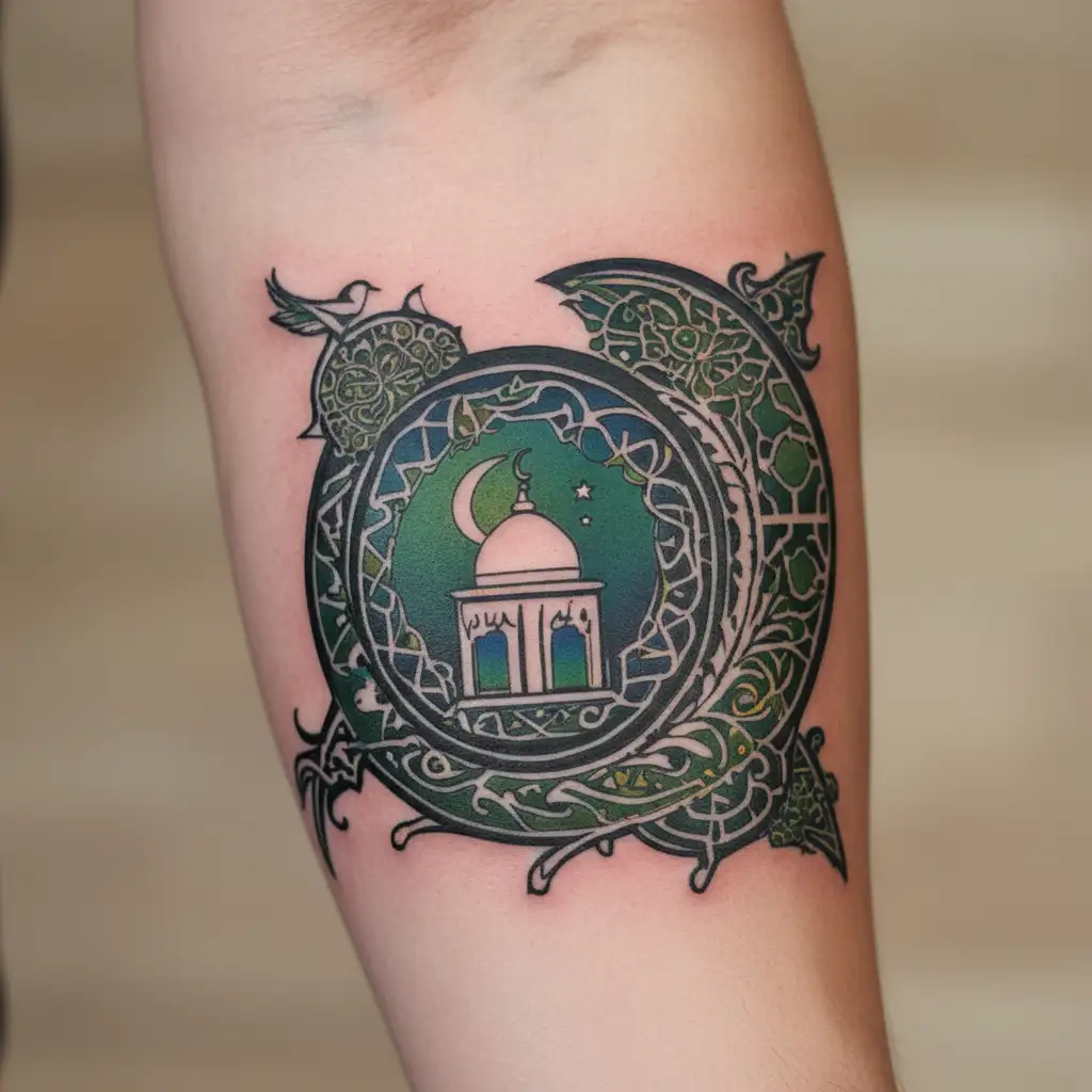 ISLAMIC Green logo for islamic competition not a circle just a Mosque tattoo design idea