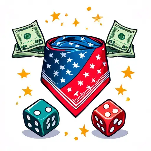 Bet on me with bandana Dice and money and stars aim tattoo design idea