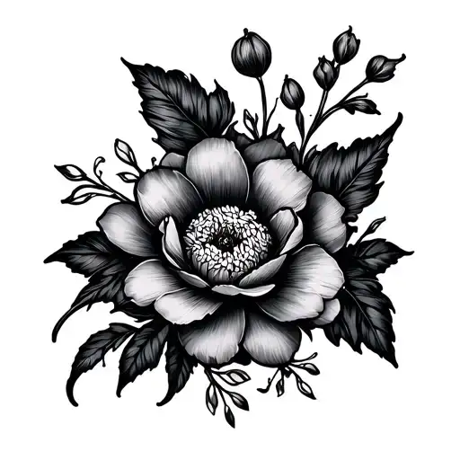 floral fine line japanese tattoo design idea