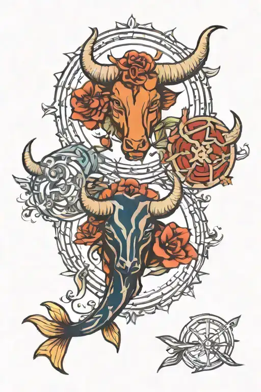 taurus and Pisces zodiac sign tattoo design idea