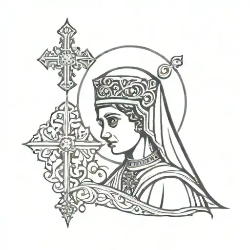 Saint Olga of Kyiv and Orthodox cross tattoo design idea
