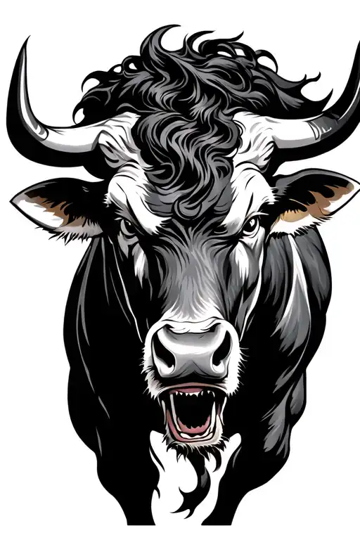 angry bull charging tattoo design idea
