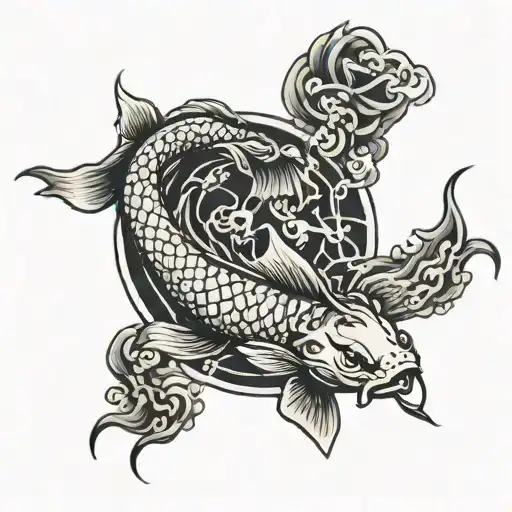 koi fish and Chinese dragon tattoo design idea