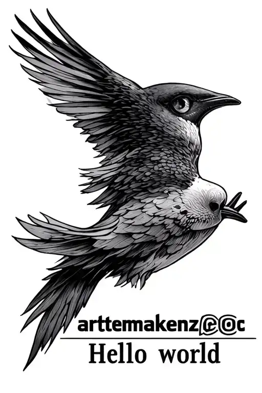 computer terminal with text "artemmakenzi@pc echo Hello world" tattoo design idea