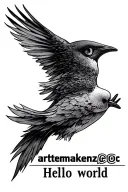 computer terminal with text "artemmakenzi@pc echo Hello world" tattoo design idea