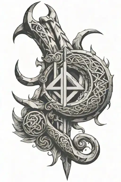 odins horns with rune tattoo design idea