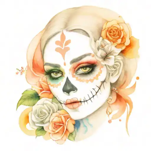 la catrina girl wich face tattoo design idea