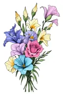 gladiolus, daffodil, rose, sweet pea birth flower bouquet. I like colors: blues, pinks, purples, cyan tattoo design idea