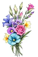 gladiolus, daffodil, rose, sweet pea birth flower bouquet. I like colors: blues, pinks, purples, cyan tattoo design idea