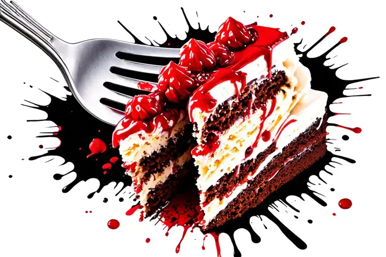 fork with bite of cake tattoo design idea