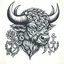 Bison head with anchor  tattoo design idea