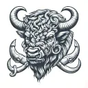 Bison head with anchor  tattoo design idea