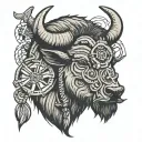 Bison head with anchor  tattoo design idea