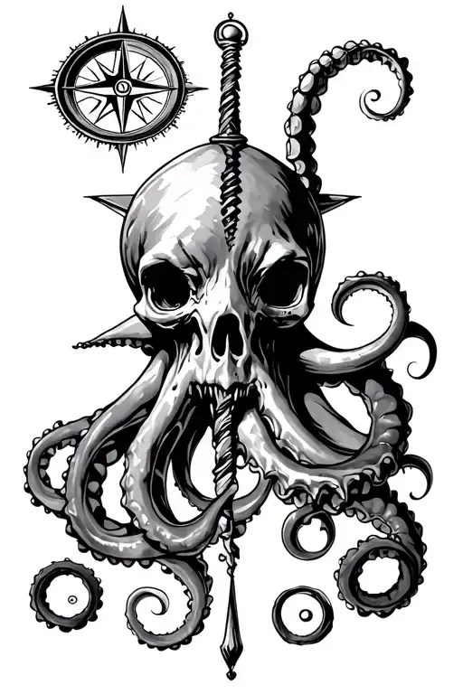 kraken sailor compass tattoo design idea