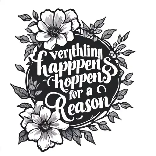 back tatto with flowers at the top have the quote everything happens for a reason going down the spine with flower vines tattoo design idea