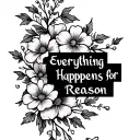 back tatto with flowers at the top have the quote everything happens for a reason going down the spine with flower vines tattoo design idea