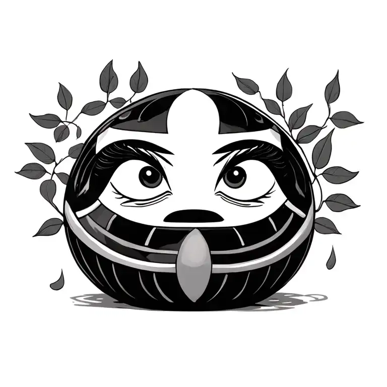 daruma doll with leaves falling tattoo design idea