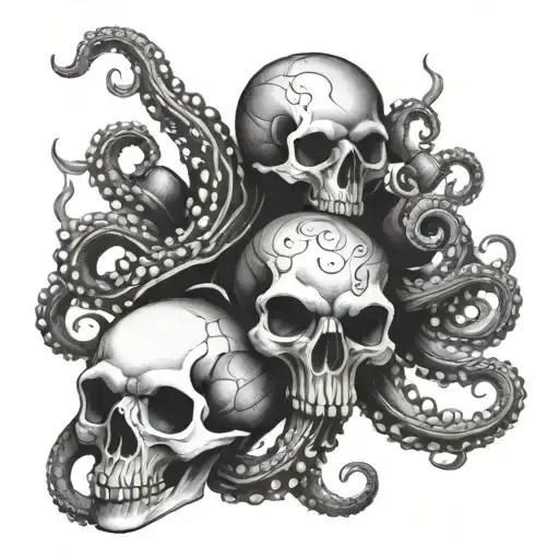 evil octopus and skulls tattoo design idea