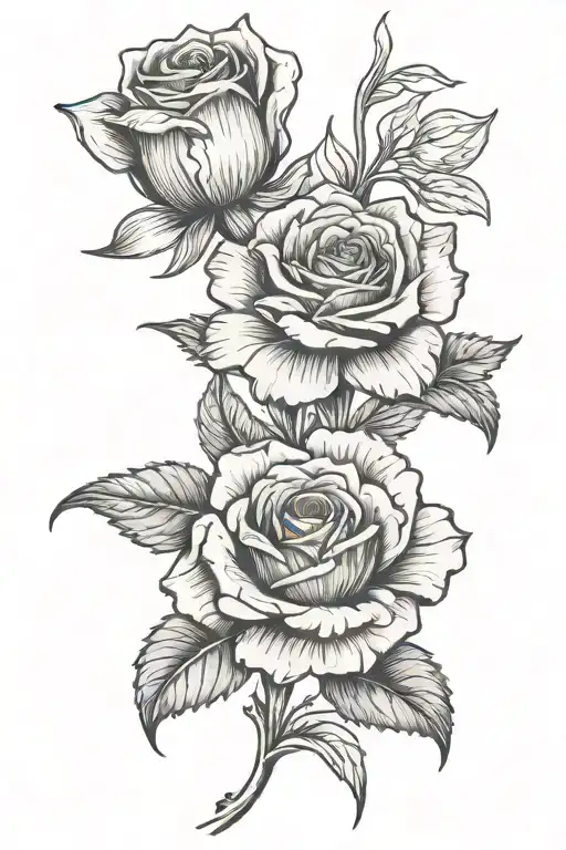 A  rose and daffodil next to each other with roman numeral dates june 10 1976 and march 2 1978 tattoo design idea