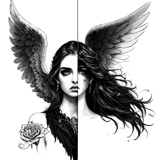 half good girl, half bad angel tattoo design idea