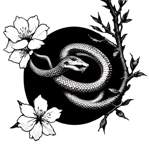 snake and sakura branch at midnight on the collarbone tattoo design idea