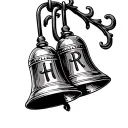 hells bells. two swinging bells, one with a H on it and one with an R. have the bells overlap in the middle tattoo design idea