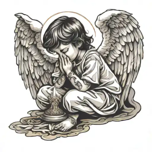 angel child praying tattoo design idea