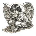 angel child praying tattoo design idea