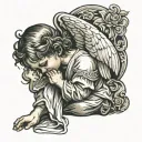 angel child praying tattoo design idea