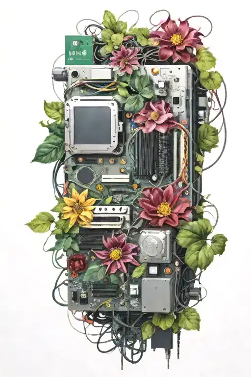 motherboard, computer, flower, vine tattoo design idea