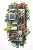 motherboard, computer, flower, vine tattoo design idea