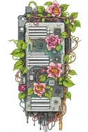 motherboard, computer, flower, vine tattoo design idea