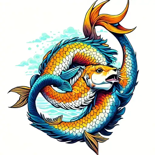 pisces and taurus protecting pisces tattoo design idea
