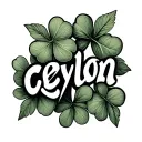 ceylon text with tea leaf clover intertwined tattoo design idea