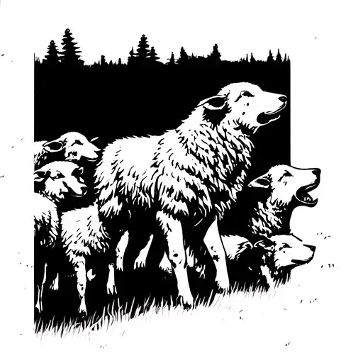 sheep surrounded by a pack of wolves howling tattoo design idea