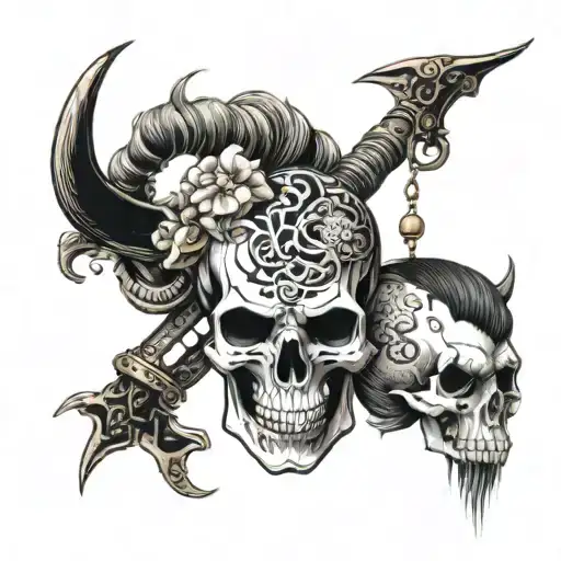 skull capricorn and libra zodiac sign made tattoo design idea